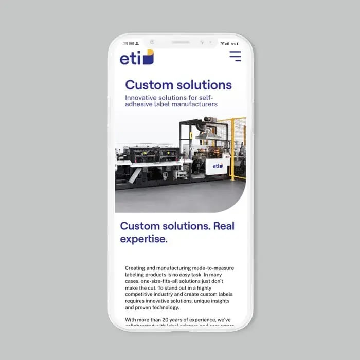 View of ETI website, on cell phone