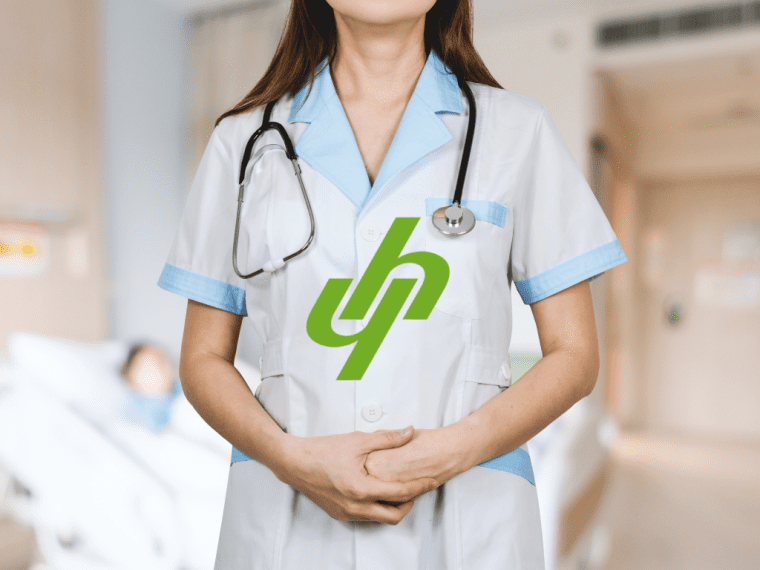 Présentation du logo de Hygie sur une image représentant une infirmière
