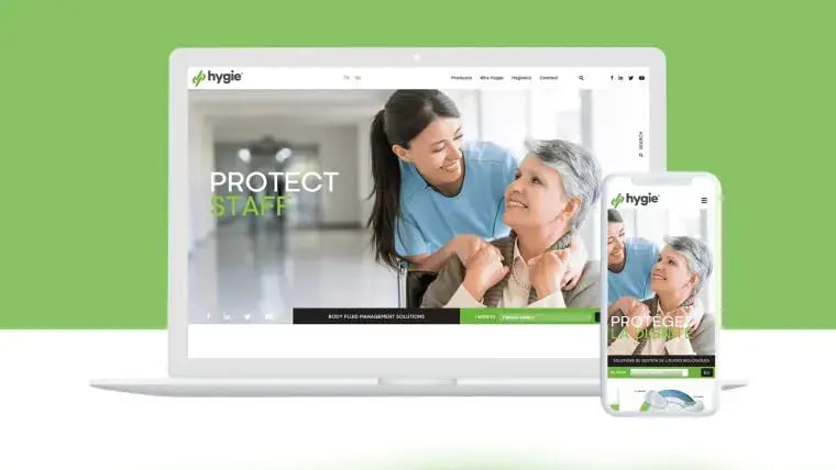 Vue du site web de Hygie sur ordinateur et cellulaire