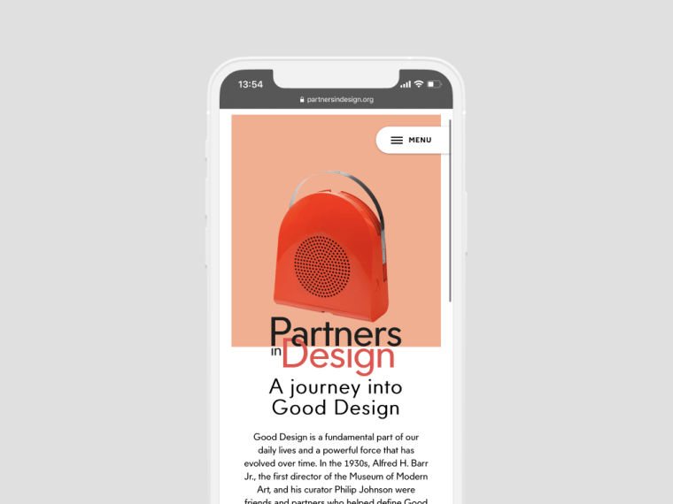 Vue du site web de Patners in Design sur cellulaire