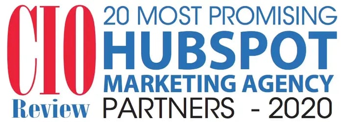 Image with text: "CIO Review. 20 most promising HubSpot marketing agency. Partners -2020