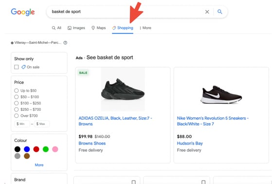 Annonces Google dans l'onglet Shopping de Google