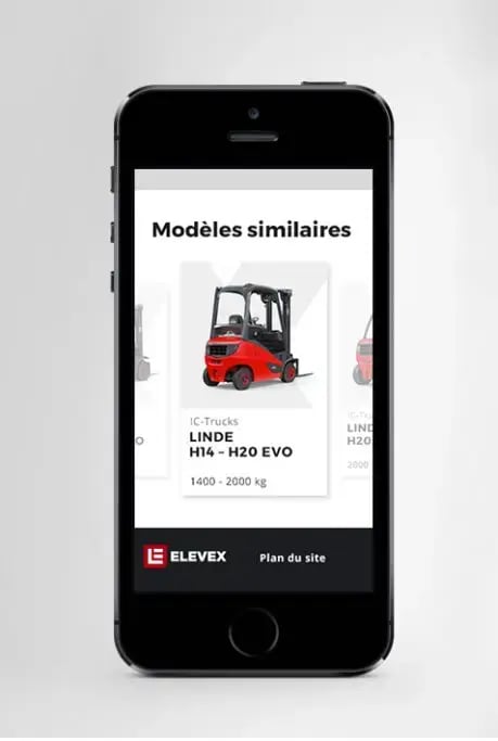 View of Elevex website, on cell phone