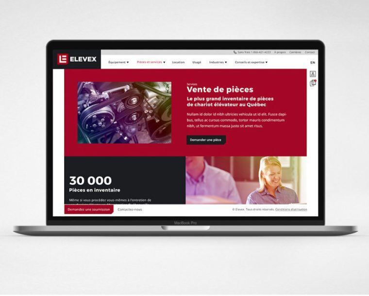 View of Elevex website, on computer 