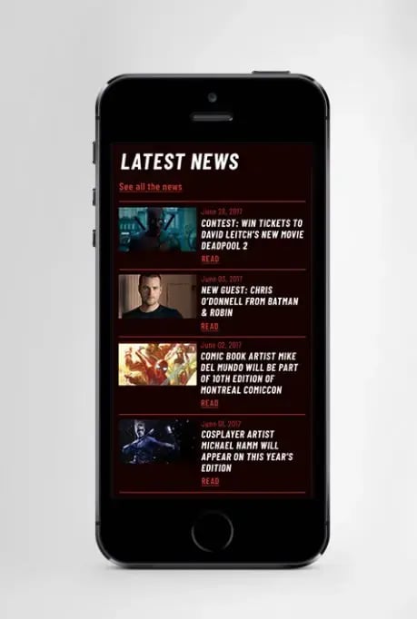 View of the Comiccon website on a cell phone