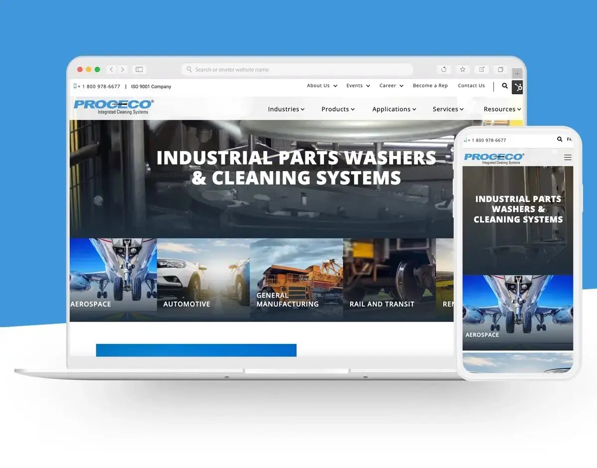 Proceco website view on computer and cell phone 