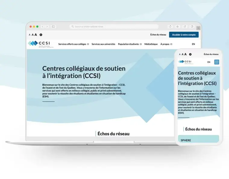 Vue du site web de CCSI, sur un ordinateur et un cellulaire