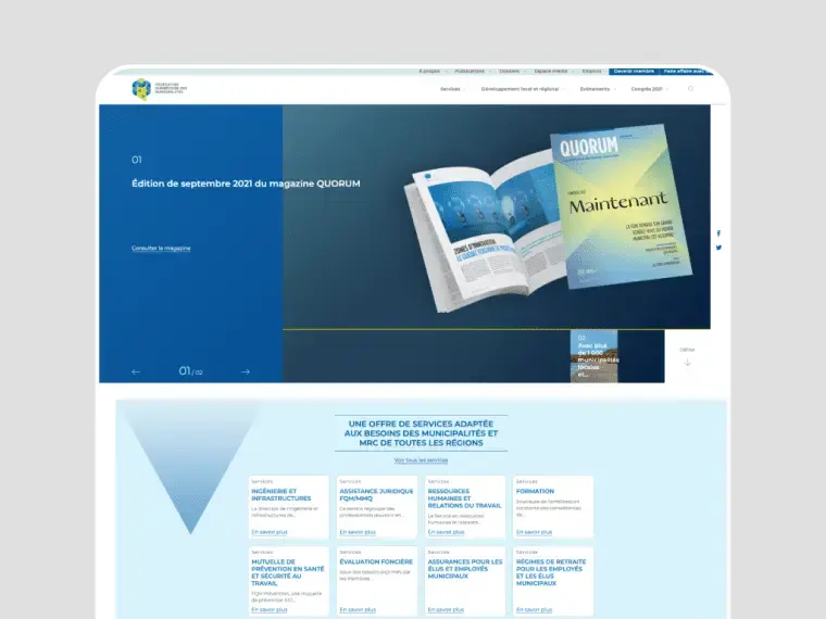 Vue d'une fenêtre du site web de la FQM sur ordinateur