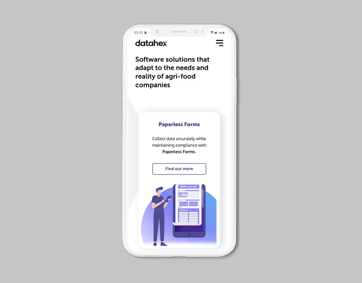 Vue d'une fenêtre du site web de Datahex sur un cellulaire