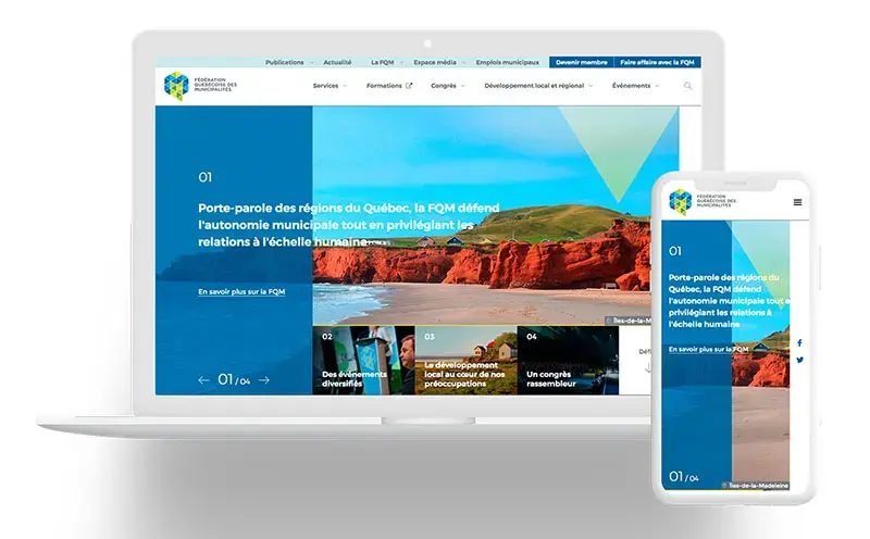 View of the FQM website, on computer and cell phone