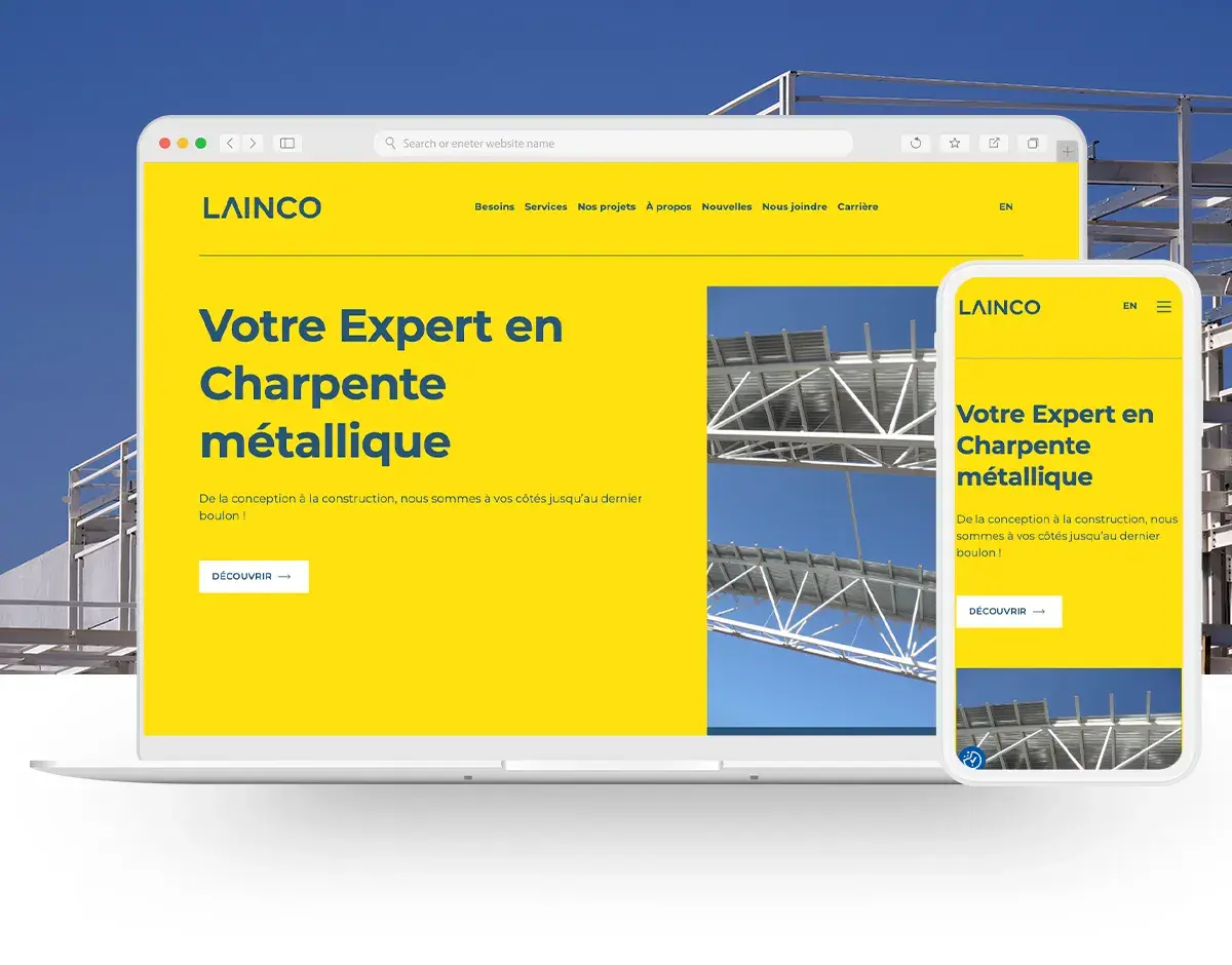 Vue du site web de Lainco, sur ordinateur et cellulaire